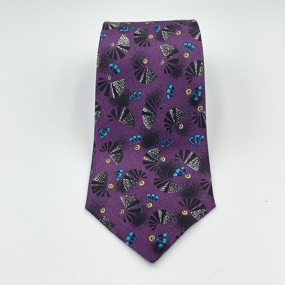 Countess Mara 100% Silk Neck Tie Vintage Novelty Feather Peacock Fan Purple - Picture 1 of 9